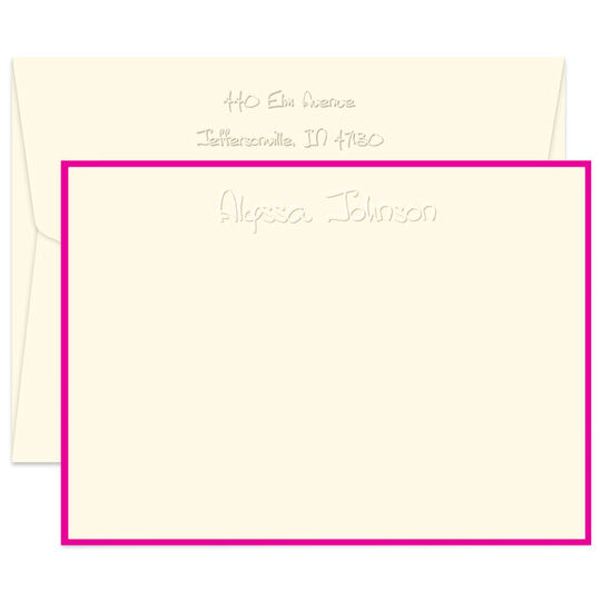 Anthony Flat Note Cards with Border Color of Your Choice - Embossed